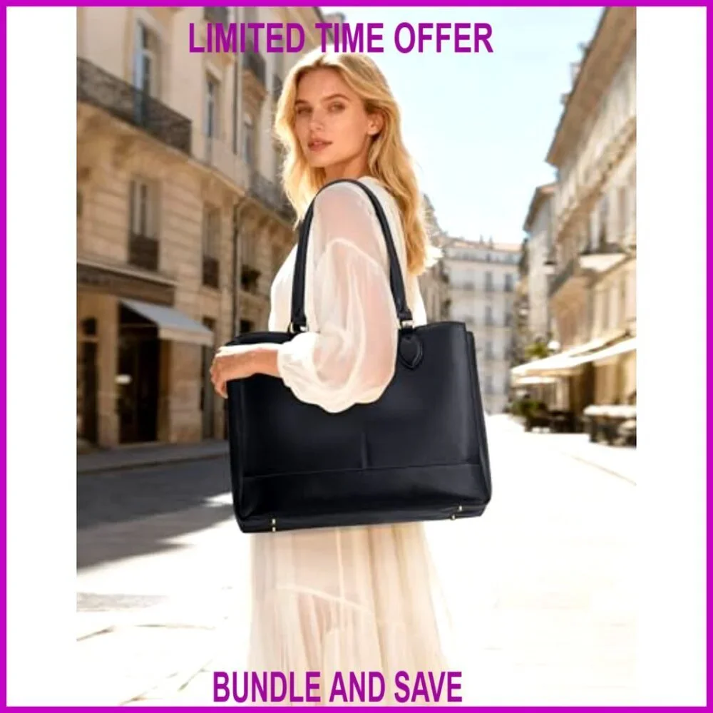 PU Leather Laptop Tote Bag 17.3 Inch Waterproof Work Travel Bag